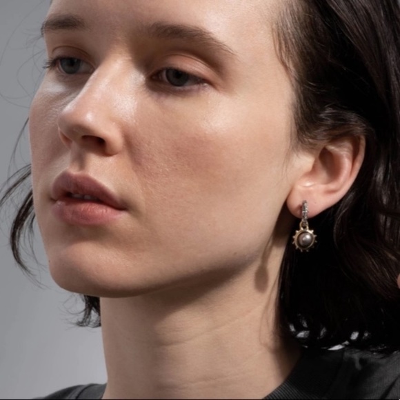 ALEXIS BITTAR • NEW  Gold Silver Sculpted Georgian Star Sun Pearl Drop Earrings - Picture 4 of 15